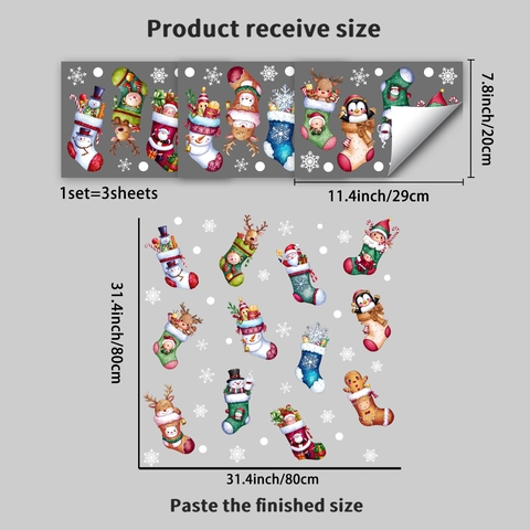 Weihnachten Fensteraufkleber Statisch Haftend PVC Weihnachtsmann Strumpf Rentier Schneeflocke Glas Dekoration Haus