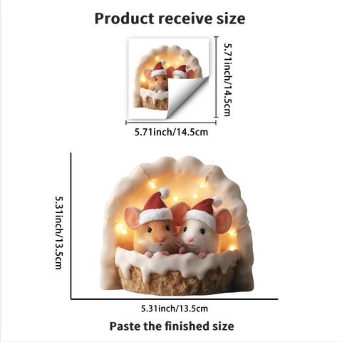 3D Christmas Mouse Hole Wall Sticker PVC Removable Decal With Mice In Santa Hats For Kids Bedroom Home Corner Wall Decor