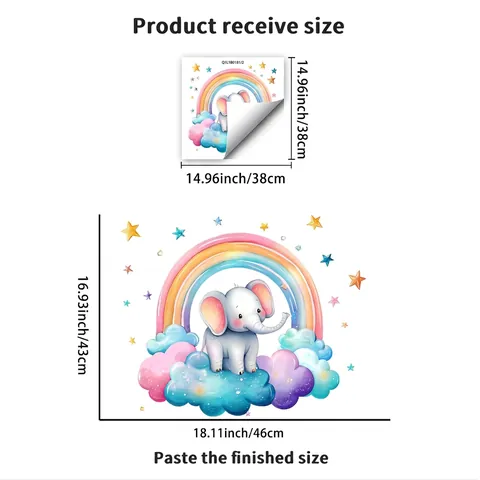 Watercolor Cartoon Elephant Rainbow Wall Sticker For Kids Nursery Room Decor PVC Self-Adhesive Cloud Stars Wall Decal Wallpaper