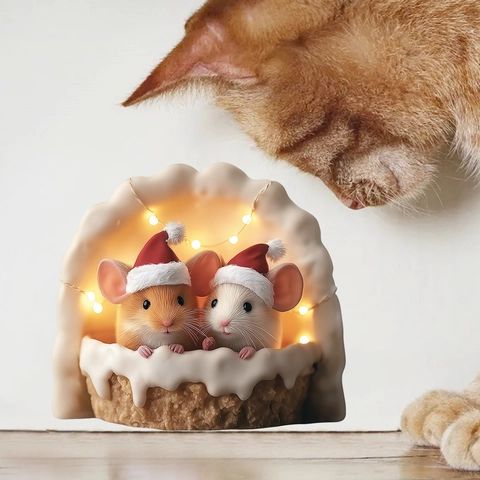 3D Christmas Mouse Hole Wall Sticker PVC Removable Decal With Mice In Santa Hats For Kids Bedroom Home Corner Wall Decor