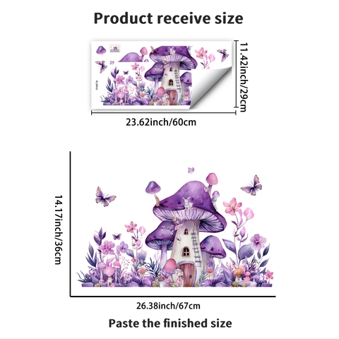Adesivo da Parete a Forma di Casa a Fungo Rosa Viola per Cameretta Farfalla Fiore Sogno PVC Acquerello Decorazione Vivaio Murale DIY