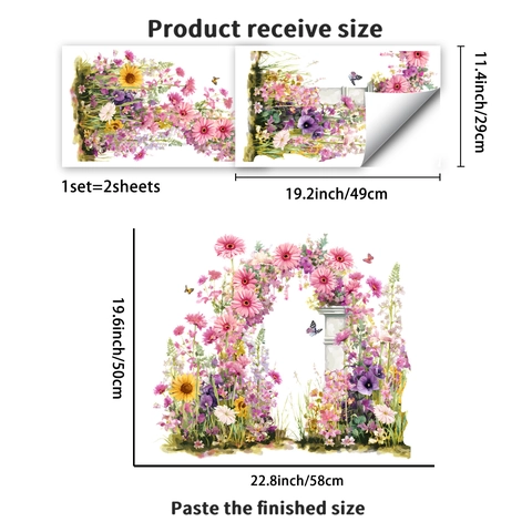 Pastorale Blumenkranz Schmetterling PVC Wandtattoo Blumenbogen Sonnenblume Wandsticker Für Wohnzimmer Schlafzimmer Home Dekor