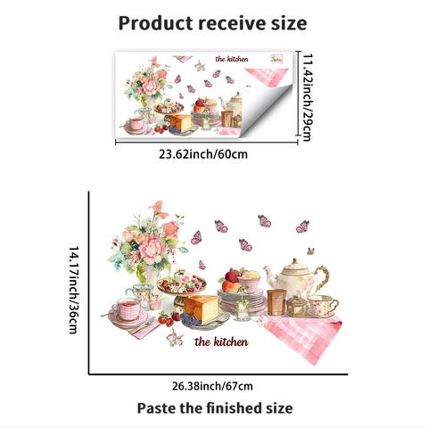 Watercolor Kitchen Wall Stickers PVC Removable Floral Teapot Cake Butterfly Wall Decals For Kitchen Dining Room Home Decoration