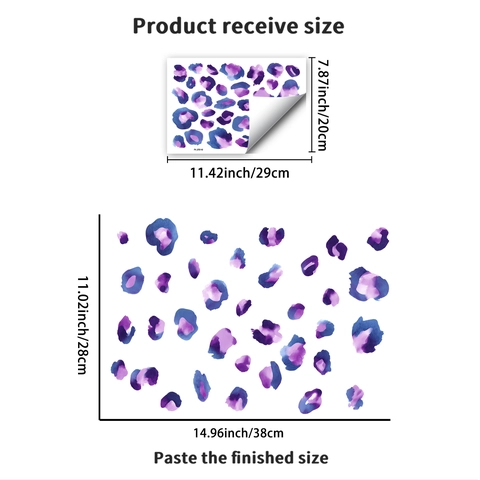Vinilos de Pared con Estampado de Leopardo Violeta Azul Manchas de Acuarela PVC Autoadhesivos para Dormitorio Salón