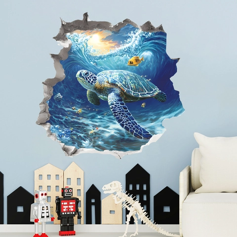 Adesivo da Parete 3D Tartaruga Marina Oceano Parete Rotta Impermeabile PVC Decalcomania per Bagno Soggiorno Camera Decorazione