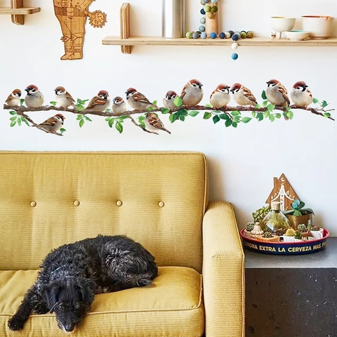 Realistisch Geschilderde Vogels Op Boomtak Muurstickers PVC Waterdicht Verwijderbaar Natuur Muurstickers Voor Huis Decor