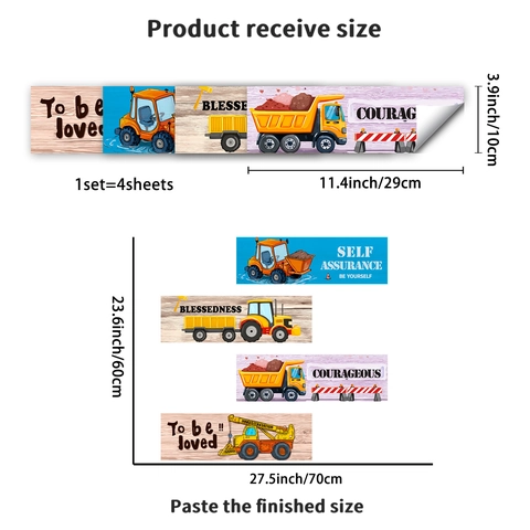 Cartoon Construction Vehicle Wall Stickers For Kids Room Decor Inspirational Quotes PVC Removable Wall Decal Theme Set