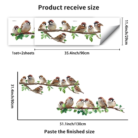Realistisch Geschilderde Vogels Op Boomtak Muurstickers PVC Waterdicht Verwijderbaar Natuur Muurstickers Voor Huis Decor
