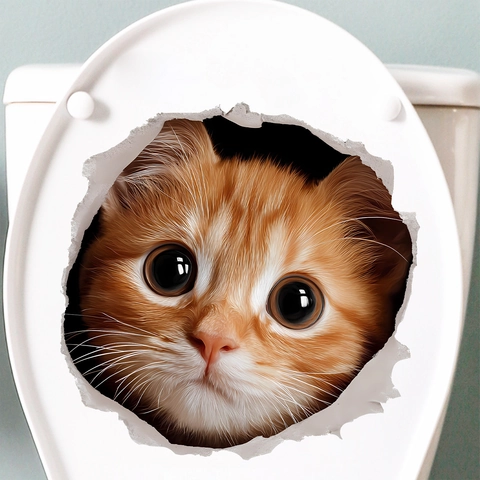 3D Cartoon Süße Orange Katze Toilettenaufkleber Wasserdicht PVC Wandtattoo Für Badezimmer Home Decor Selbstklebend Tier Wandbild
