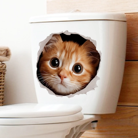 3D Cartoon Süße Orange Katze Toilettenaufkleber Wasserdicht PVC Wandtattoo Für Badezimmer Home Decor Selbstklebend Tier Wandbild