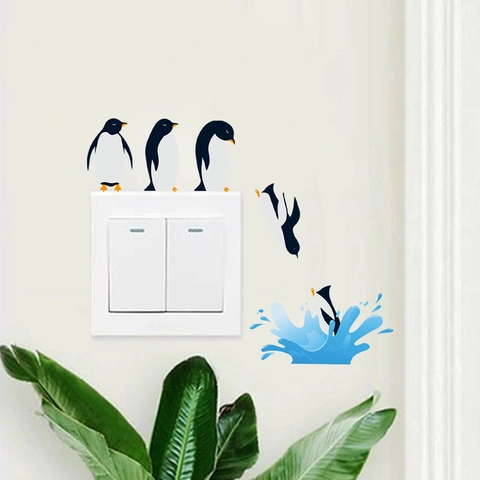 Cartoon Pinguin Tauchen Wasserdicht Wandaufkleber Selbstklebend Schalter Dekor Für Schlafzimmer Wohnzimmer Haus Dekoration