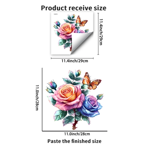 Realistische Rose Blume Schmetterling Toilettendeckel Aufkleber Wasserdicht PVC Abnehmbar Badezimmer Deko Wandaufkleber