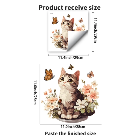 Lindo Adhesivo para Inodoro de Gato y Flores Impermeable de PVC Autoadhesivo para Decoración de Tanque y Tapa de Baño