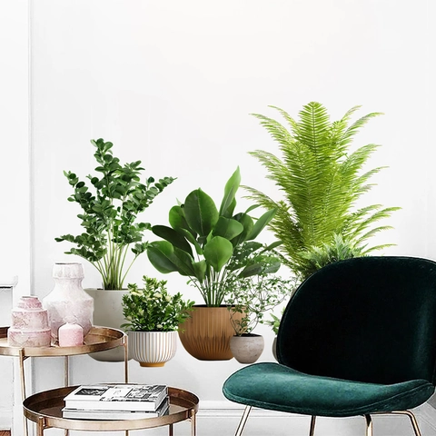 Pegatinas de Pared de Plantas en Maceta Verdes Frescas PVC Impermeable Removible Calcomanías Botánicas para Sala Dormitorio