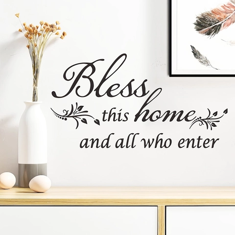 Bless This Home And All Who Enter Wall Sticker PVC Vinyl Calligraphy Decal For Living Room Bedroom Home Decor Printed