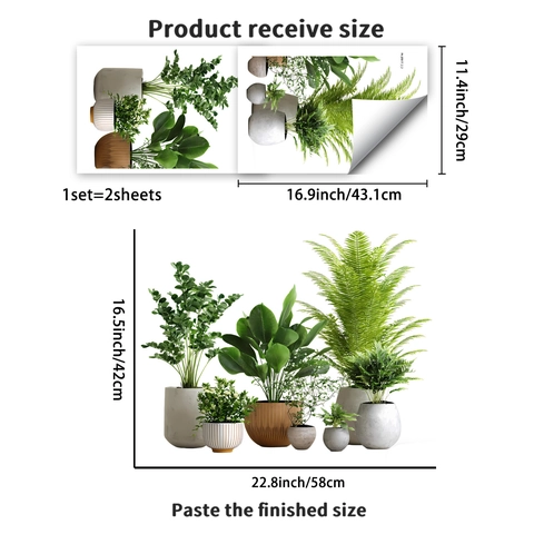 Pegatinas de Pared de Plantas en Maceta Verdes Frescas PVC Impermeable Removible Calcomanías Botánicas para Sala Dormitorio