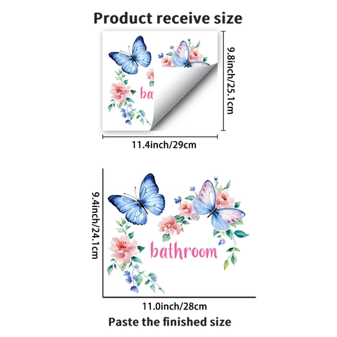 Aquarel Vlinder Bloemen Badkamer Deur Sticker Waterdicht Zelfklevend PVC Muursticker Voor Toilet Huis Decoratie