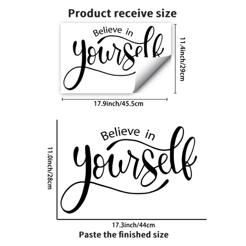 Sticker Mural Citation Believe In Yourself Écriture Inspirante Noir PVC Amovible Auto-Adhésif Décalcomanie d'Art Pour Décoration de Mur Bureau Chambre