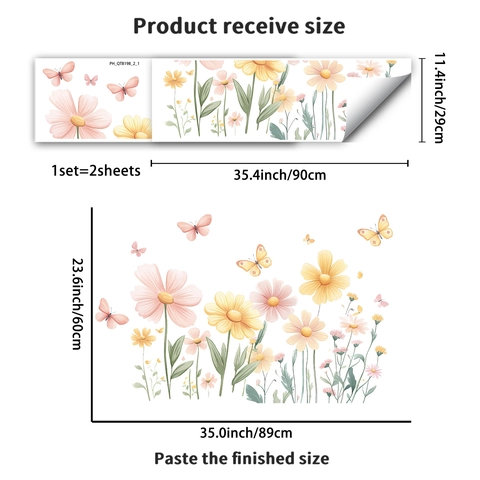 Aquarell Blume Schmetterling Wandtattoo Home Decor PVC Selbstklebend Gänseblümchen Wandsticker Für Wohnzimmer Schlafzimmer
