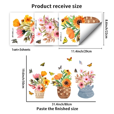 Aquarell Blumentopf Und Schmetterling Fensteraufkleber PVC Statische Haftung Doppelseitige Glasaufkleber Für Heim Büro Deko