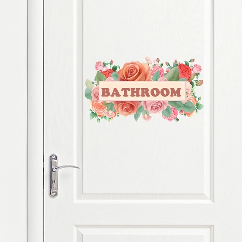 Bloemen Roos Badkamer Deur Sticker PVC Waterdicht Zelfklevend Muursticker Voor Huis Toilet Decoratie Geschilderde Bloem