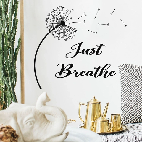 Just Breathe Dandelion Wall Sticker Minimalist PVC Quote Decal For Living Room Bedroom Office Home Decor Creative Mural