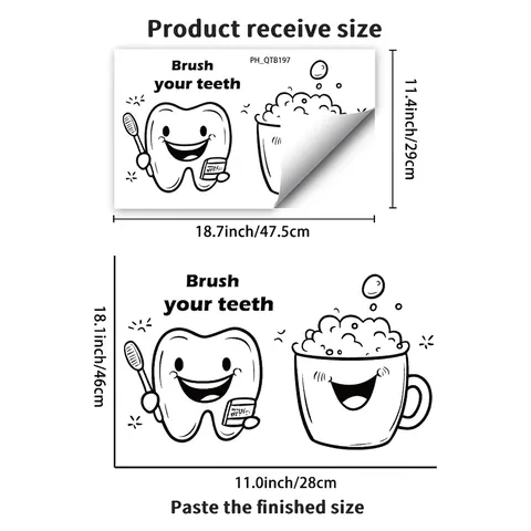 Cepilla Tus Dientes Dibujos Animados Diente Taza Pegatina de Pared de Baño Removible PVC Impermeable Fondo de Espejo Calcomanía Decorativa