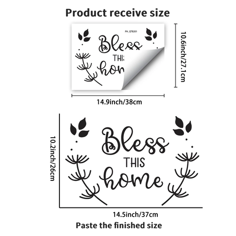 Adesivo da Parete Bless THIS Home Citazione Ispiratrice PVC Decorazione Floreale Murale Rimovibile per Soggiorno Ufficio