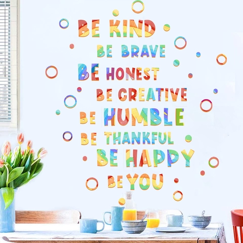 Rainbow Watercolor Motivational Quotes Wall Stickers PVC Be Kind Brave Honest Phrases Decals For Kids Room Classroom