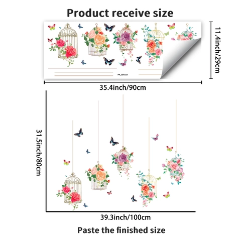 Pastoral Blumen Vogelkäfig Schmetterling Wandsticker Wasserdicht PVC Selbstklebend Heimdeko Für Wohnzimmer Kinderzimmer Wandtattoo