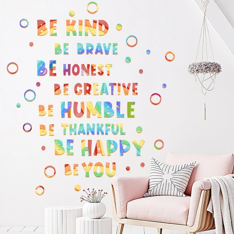 Rainbow Watercolor Motivational Quotes Wall Stickers PVC Be Kind Brave Honest Phrases Decals For Kids Room Classroom