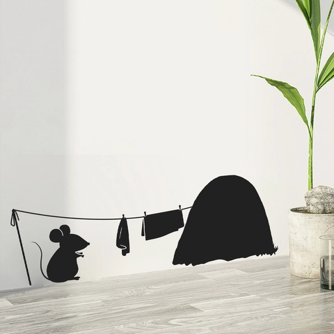 Kreativer Mauseloch Wandaufkleber Schwarze Maus Silhouette Fußleiste Ecke Aufkleber Lustige Deko Wasserdicht PVC Sticker