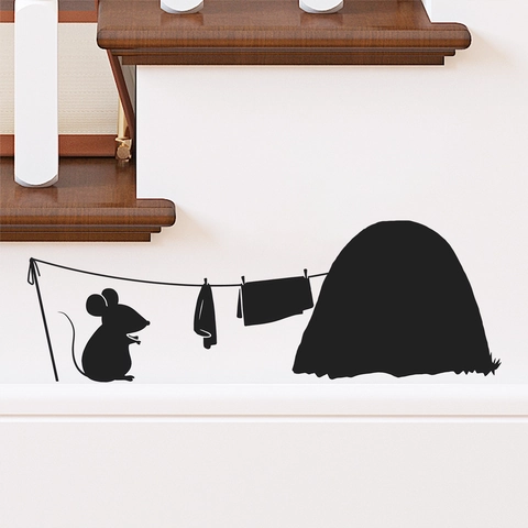 Kreativer Mauseloch Wandaufkleber Schwarze Maus Silhouette Fußleiste Ecke Aufkleber Lustige Deko Wasserdicht PVC Sticker
