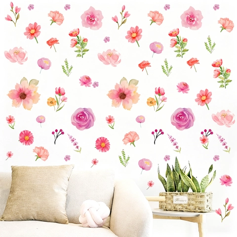 Aquarel Bloem Muurstickers PVC Verwijderbare Botanische Florale Muurstickers Voor Woonkamer Slaapkamer Home Decor Minimalistische DIY Kunst Muurschildering