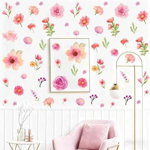 Aquarel Bloem Muurstickers PVC Verwijderbare Botanische Florale Muurstickers Voor Woonkamer Slaapkamer Home Decor Minimalistische DIY Kunst Muurschildering