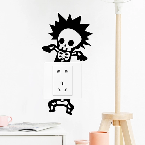 Pegatina Creativa de Interruptor de Calavera de Descarga Eléctrica PVC Vinilo de Pared para Decoración de Dormitorio