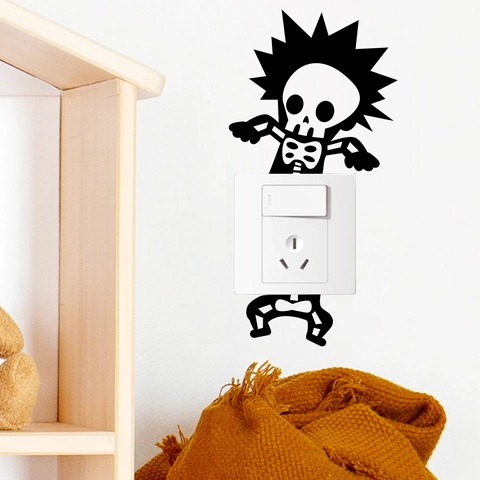 Pegatina Creativa de Interruptor de Calavera de Descarga Eléctrica PVC Vinilo de Pared para Decoración de Dormitorio