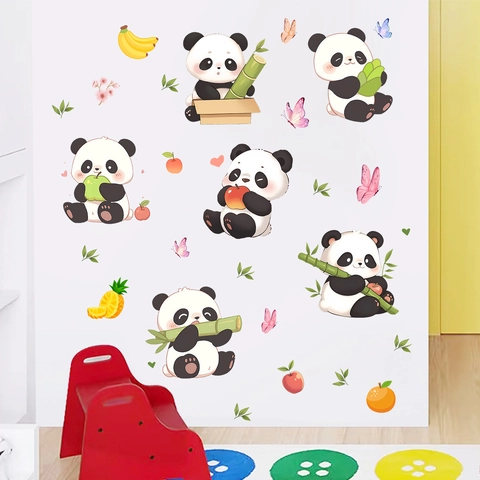 Cartoon Panda Bambus Frucht Wandaufkleber Kinderzimmer Schlafzimmer Wasserdicht PVC Abnehmbare Tiere DIY Wandtattoo Deko