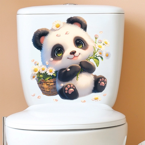 Carino Adesivo per Gabinetto Panda Cartone Animato Margherita Impermeabile PVC Autoadesivo per Decorazione Bagno Casa