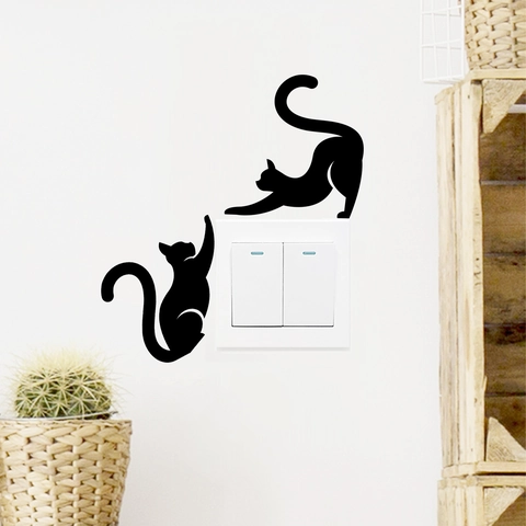 Minimalista Sagoma di Gatto Nero Adesivi Murali per Decorazione Interruttore Luce PVC Cartone Animato Gatto Arredamento Casa