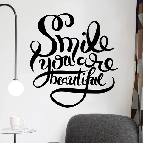 Smile You Are Beautiful Quote Wall Sticker Waterproof PVC Self Adhesive Artistic Lettering Decal For Bedroom Home Decor