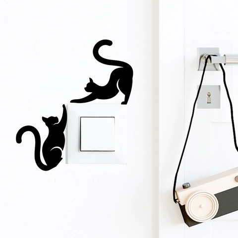 Minimalista Sagoma di Gatto Nero Adesivi Murali per Decorazione Interruttore Luce PVC Cartone Animato Gatto Arredamento Casa