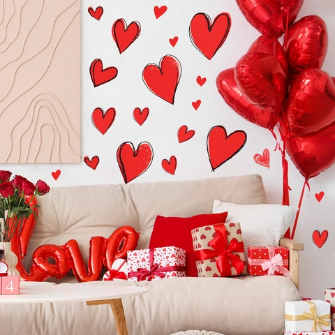 Romantische Valentinstag Herz Wandtattoo Rote Herz Aufkleber Für Schlafzimmer Wohnzimmer PVC Selbstklebende DIY Wanddeko