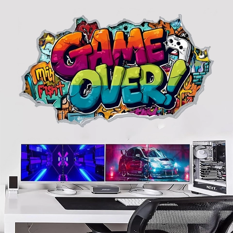 Gamer Zone 3D Wall Sticker Game Over Graffiti Street Art PVC Decal For Boys Bedroom E-Sports Gaming Room Wall Decoration