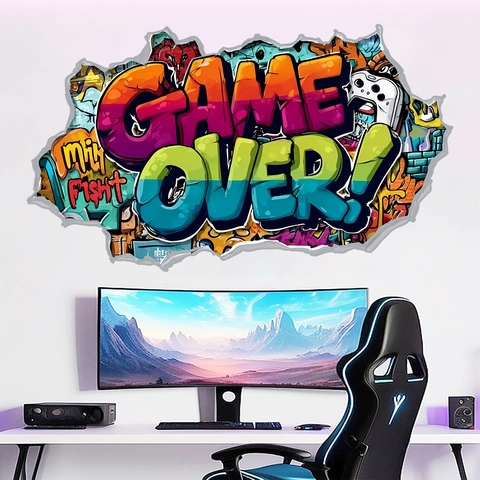 Gamer Zone 3D Wall Sticker Game Over Graffiti Street Art PVC Decal For Boys Bedroom E-Sports Gaming Room Wall Decoration