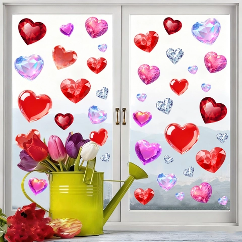 Herz Diamant Textur Fensteraufkleber Valentinstag Dekoration PVC Statische Haftung Glasaufkleber Für Wohnzimmer Romantische Deko