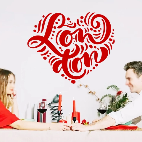 Red Heart London Alphabet Wall Stickers PVC Decorative Decals For Bedroom Living Room Valentine's Day Home Background Decor
