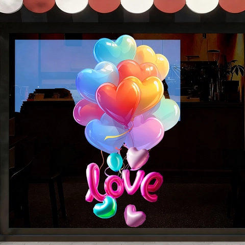 Valentinstag Herz Ballon Statische Fensteraufkleber Liebe Brief 3D Effekt PVC Glas Tür Aufkleber Für Hochzeit Party Deko