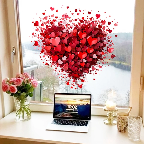 Valentijnsdag Hart Raamstickers Statisch Hechtende Glasstickers Rood Hartpatroon Voor Slaapkamer Woonkamer Bruiloft Huis Decoratie