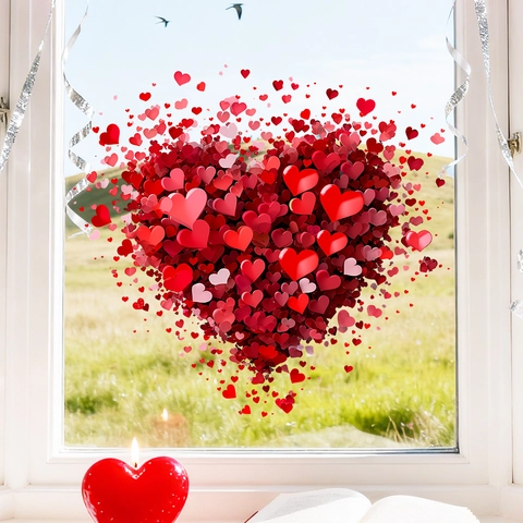 Valentijnsdag Hart Raamstickers Statisch Hechtende Glasstickers Rood Hartpatroon Voor Slaapkamer Woonkamer Bruiloft Huis Decoratie